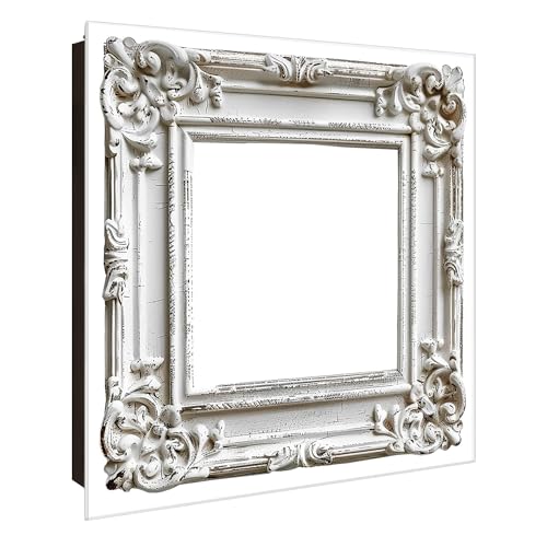 banjado® Großer Schlüsselkasten Glas/Schlüsselbox 30cm x 30cm mit 50 Haken - Motiv Antiker Bilderrahmen/Schlüsselkasten modern für Schlüsselaufbewahrung mit beschreibbarer, magnetischer Glastür von banjado