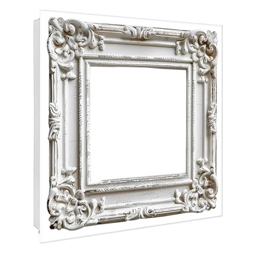 banjado® Großer Schlüsselkasten Glas/Schlüsselbox 30cm x 30cm mit 50 Haken - Motiv Antiker Bilderrahmen/Schlüsselkasten modern für Schlüsselaufbewahrung mit beschreibbarer, magnetischer Glastür von banjado