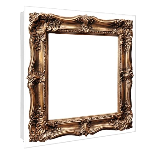 banjado® Großer Schlüsselkasten Glas/Schlüsselbox 30cm x 30cm mit 50 Haken - Motiv Antiker Bilderrahmen 2 / Schlüsselkasten modern für Schlüsselaufbewahrung mit beschreibbarer, magnetischer Glastür von banjado