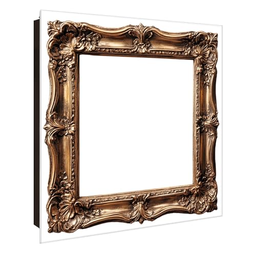 banjado® Großer Schlüsselkasten Glas/Schlüsselbox 30cm x 30cm mit 50 Haken - Motiv Antiker Bilderrahmen 2 / Schlüsselkasten modern für Schlüsselaufbewahrung mit beschreibbarer, magnetischer Glastür von banjado