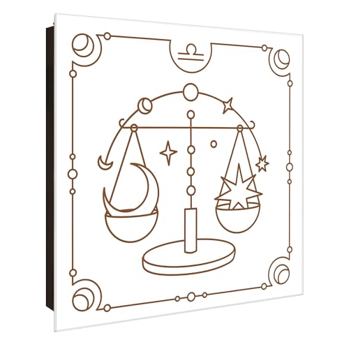 banjado Großer Schlüsselkasten Glas - Schlüsselbox 30x30cm mit 50 Haken - Schlüsselkasten modern für Schlüsselaufbewahrung mit beschreibbarer, magnetischer Glastür - Motiv Waage von banjado