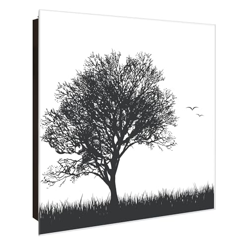 banjado® Großer Schlüsselkasten Glas/Schlüsselbox 30cm x 30cm mit 50 Haken - Motiv Baum und Vögel Silhouette/Schlüsselkasten modern für Schlüsselaufbewahrung mit beschreibbarer, magnetischer Glast von banjado