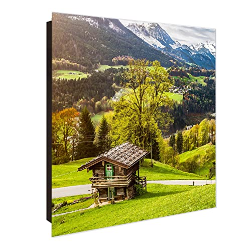 banjado® Großer Schlüsselkasten Glas/Schlüsselbox 30cm x 30cm mit 50 Haken - Motiv Berchtesgadener Land/Schlüsselkasten modern für Schlüsselaufbewahrung mit beschreibbarer, magnetischer Glastür von banjado