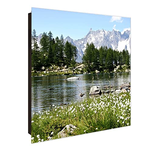 banjado® Großer Schlüsselkasten Glas/Schlüsselbox 30cm x 30cm mit 50 Haken - Motiv Bergidylle/Schlüsselkasten modern für Schlüsselaufbewahrung mit beschreibbarer, magnetischer Glastür von banjado