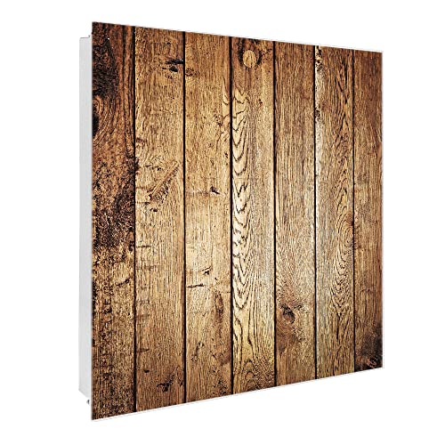 banjado® Großer Schlüsselkasten Glas/Schlüsselbox 30cm x 30cm mit 50 Haken - Motiv Geöltes Holz/Schlüsselkasten modern für Schlüsselaufbewahrung mit beschreibbarer, magnetischer Glastür von banjado