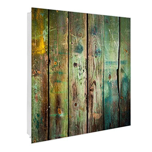 banjado® Großer Schlüsselkasten Glas/Schlüsselbox 30cm x 30cm mit 50 Haken - Motiv Grünes Holz/Schlüsselkasten modern für Schlüsselaufbewahrung mit beschreibbarer, magnetischer Glastür von banjado
