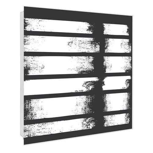 banjado® Großer Schlüsselkasten Glas/Schlüsselbox 30cm x 30cm mit 50 Haken - Motiv Grunge Streifen/Schlüsselkasten modern für Schlüsselaufbewahrung mit beschreibbarer, magnetischer Glastür von banjado