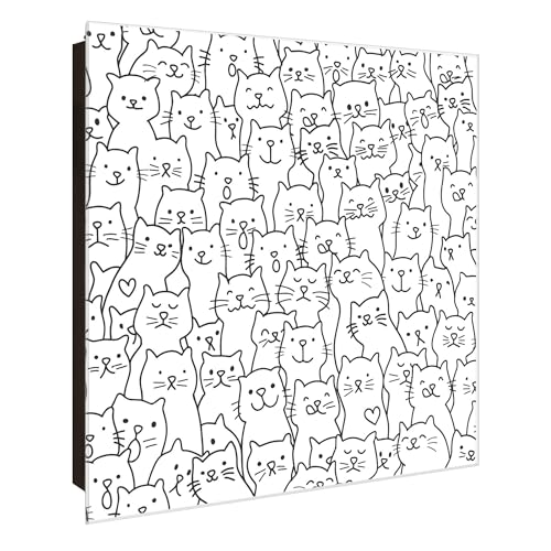 banjado Großer Schlüsselkasten Glas - Schlüsselbox 30x30cm mit 50 Haken - Schlüsselkasten modern für Schlüsselaufbewahrung mit beschreibbarer, magnetischer Glastür - Motiv Katzenparade von banjado