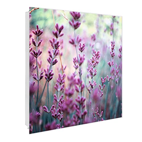 banjado® Großer Schlüsselkasten Glas/Schlüsselbox 30cm x 30cm mit 50 Haken - Motiv Lavendel 2 / Schlüsselkasten modern für Schlüsselaufbewahrung mit beschreibbarer, magnetischer Glastür von banjado