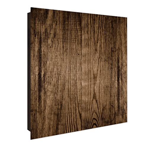 banjado® Großer Schlüsselkasten Glas/Schlüsselbox 30cm x 30cm mit 50 Haken - Motiv Maserung Dunkel/Schlüsselkasten modern für Schlüsselaufbewahrung mit beschreibbarer, magnetischer Glastür von banjado