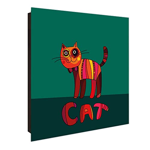 banjado® Großer Schlüsselkasten Glas/Schlüsselbox 30cm x 30cm mit 50 Haken - Motiv Orange Katze/Schlüsselkasten modern für Schlüsselaufbewahrung mit beschreibbarer, magnetischer Glastür von banjado