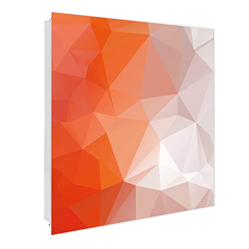 banjado® Großer Schlüsselkasten Glas/Schlüsselbox 30cm x 30cm mit 50 Haken - Motiv Orange Polygon/Schlüsselkasten modern für Schlüsselaufbewahrung mit beschreibbarer, magnetischer Glastür von banjado