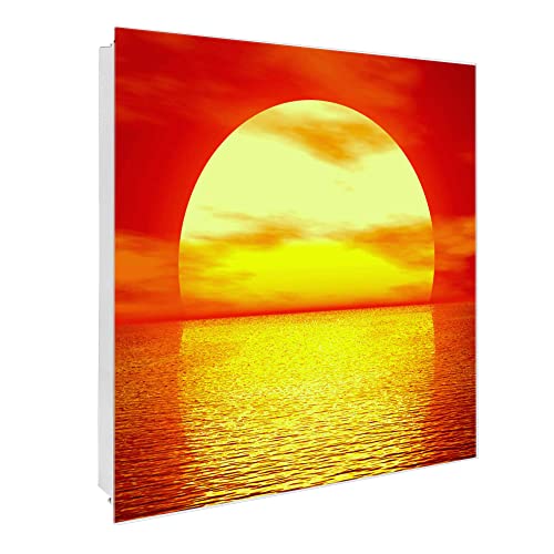 banjado® Großer Schlüsselkasten Glas/Schlüsselbox 30cm x 30cm mit 50 Haken - Motiv Sunset/Schlüsselkasten modern für Schlüsselaufbewahrung mit beschreibbarer, magnetischer Glastür von banjado