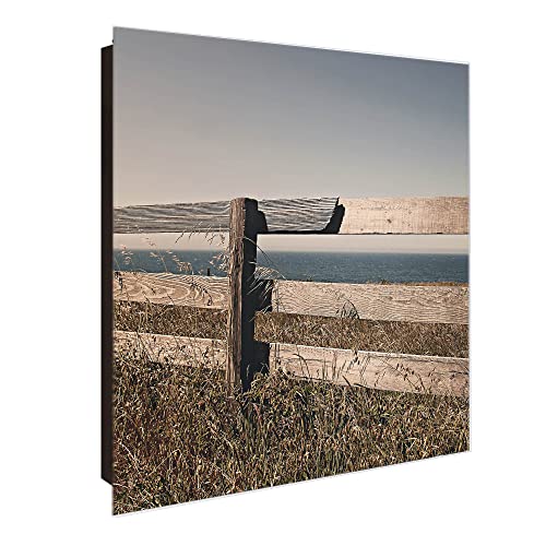 banjado® Großer Schlüsselkasten Glas/Schlüsselbox 30cm x 30cm mit 50 Haken - Motiv Zaun am Meer/Schlüsselkasten modern für Schlüsselaufbewahrung mit beschreibbarer, magnetischer Glastür von banjado