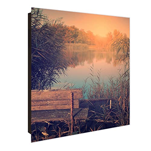 banjado® Großer Schlüsselkasten Glas/Schlüsselbox 30cm x 30cm mit 50 Haken - Motiv Bank Am See/Schlüsselkasten modern für Schlüsselaufbewahrung mit beschreibbarer, magnetischer Glastür von banjado