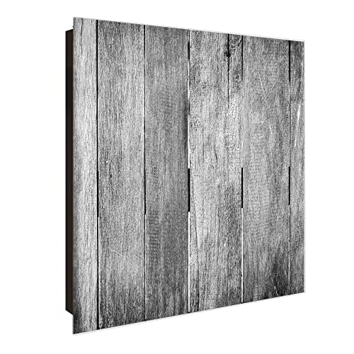 banjado® Großer Schlüsselkasten Glas/Schlüsselbox 30cm x 30cm mit 50 Haken - Motiv Holz Monochrom/Schlüsselkasten modern für Schlüsselaufbewahrung mit beschreibbarer, magnetischer Glastür von banjado