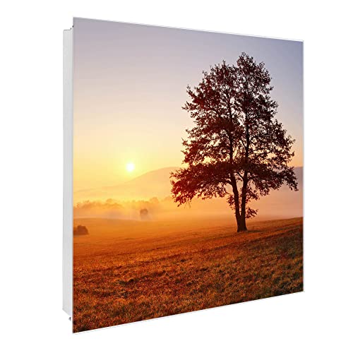 banjado® Großer Schlüsselkasten Glas/Schlüsselbox 30cm x 30cm mit 50 Haken - Motiv Sonnenaufgang/Schlüsselkasten modern für Schlüsselaufbewahrung mit beschreibbarer, magnetischer Glastür von banjado