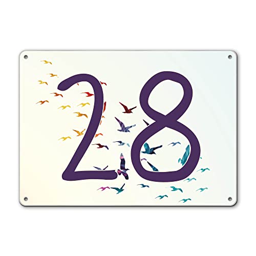 banjado® Hausnummernschild personalisierbar Motiv Fliegende Vögel - Hausschild personalisiert Draußen mit Straßennamen möglich - Hausnummernschild Edelstahl versch. Motive - inkl. Montagematerial von banjado