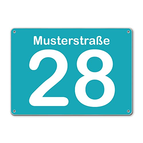 banjado® Hausnummernschild personalisierbar Motiv Türkis - Hausschild personalisiert Draußen mit Straßennamen möglich - Hausnummernschild Edelstahl versch. Motive - inkl. Montagematerial von banjado