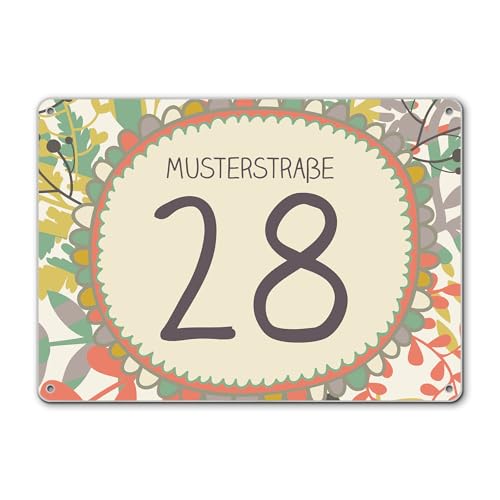 banjado® Hausnummernschild personalisierbar Motiv WT Frühling - Hausschild personalisiert Draußen mit Straßennamen möglich - Hausnummernschild Edelstahl versch. Motive - inkl. Montagematerial von banjado