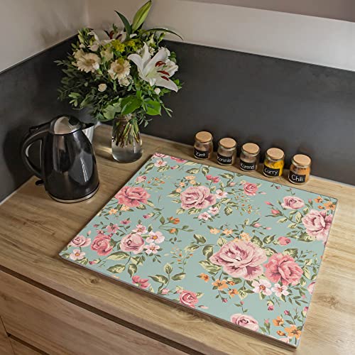 banjado® Herdabdeckplatte Glas 1-teilig 60x52 cm/Schneidebrett Herdabdeckung mit Motiv Altrosa Blume/Herdabdeckplatten Ceranfeld 1teilig / Schneidebrett Glas individuell einsetzbar von banjado