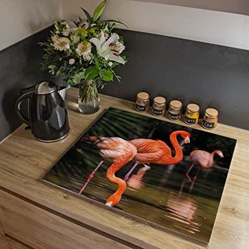 banjado® Herdabdeckplatte Glas 1-teilig 60x52 cm/Schneidebrett Herdabdeckung mit Motiv Flamingo/Herdabdeckplatten Ceranfeld 1teilig / Schneidebrett Glas individuell einsetzbar von banjado