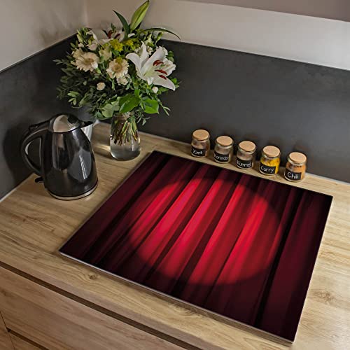 banjado Herdabdeckplatte Glas einteilig 60x52cm - Schneidebrett Herdabdeckung - Herdabdeckplatten Ceranfeld - Schneidebrett Glas - Motiv Roter Vorhang von banjado