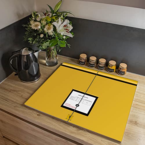 banjado Herdabdeckplatte Glas 2-teilig 60x52cm - Schneidebrett Herdabdeckung - Herdabdeckplatten Ceranfeld 2-teilig - Schneidebrett Glas - Motiv Briefkasten Gelb von banjado