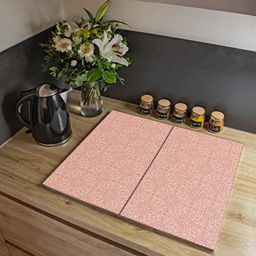 banjado® Herdabdeckplatte Glas 2-teilig je 30x52 cm/Schneidebrett Herdabdeckung mit Motiv Rosa Arabesque/Herdabdeckplatten Ceranfeld 2teilig / Schneidebrett Glas individuell einsetzbar von banjado