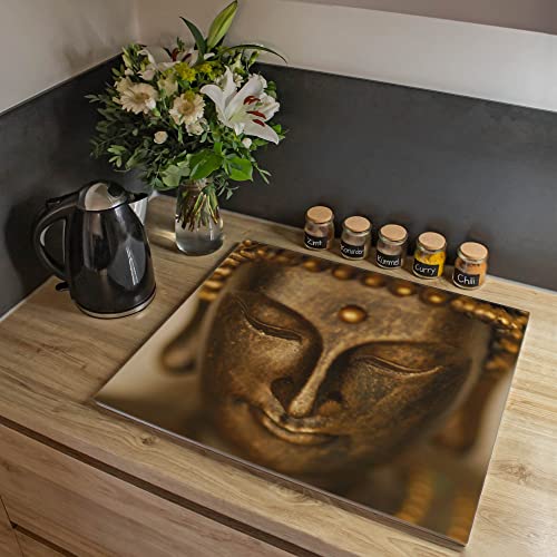 banjado® Herdabdeckplatte Glas 1-teilig 60x52 cm/Schneidebrett Herdabdeckung mit Motiv Buddha Gold/Herdabdeckplatten Ceranfeld 1teilig / Schneidebrett Glas individuell einsetzbar von banjado