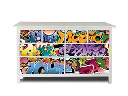 banjado® Möbelfolie selbstklebend für die IKEA Hemnes Kommode Schubladen - Schrankfolien selbstklebend mit Motiv Graffiti/Möbelfolie Hemnes für Kinder von banjado