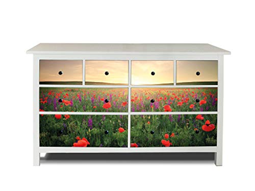 banjado® Möbelfolie selbstklebend für die IKEA Hemnes Kommode Schubladen - Schrankfolien selbstklebend mit Motiv Sommerfeld/Möbelfolie Hemnes für Kinder von banjado