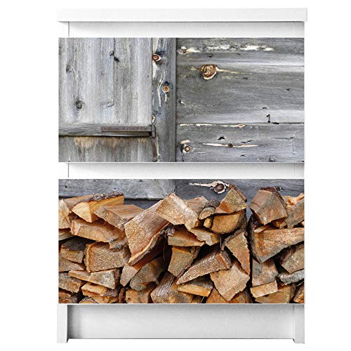 banjado® Möbelfolie selbstklebend für die IKEA Malm Kommode 2 Schubladen - Schrankfolien selbstklebend mit Motiv Feuerholz/Möbelfolie Malm für Kinder von banjado