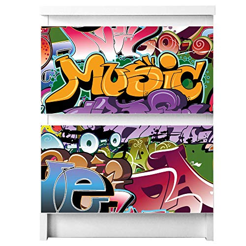 banjado® Möbelfolie selbstklebend für die IKEA Malm Kommode 2 Schubladen - Schrankfolien selbstklebend mit Motiv Graffiti/Möbelfolie Malm für Kinder von banjado