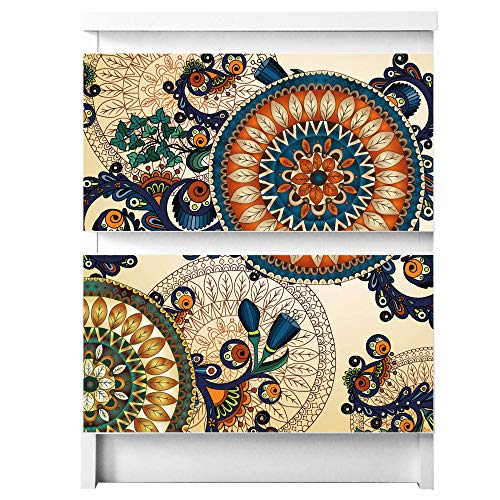 banjado® Möbelfolie selbstklebend für die IKEA Malm Kommode 2 Schubladen - Schrankfolien selbstklebend mit Motiv Modernes Mandala/Möbelfolie Malm für Kinder von banjado