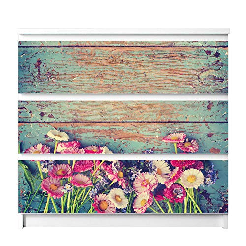 banjado® Möbelfolie selbstklebend für die IKEA Malm Kommode 3 Schubladen - Schrankfolien selbstklebend mit Motiv Blumenpfücken/Möbelfolie Malm für Kinder von banjado