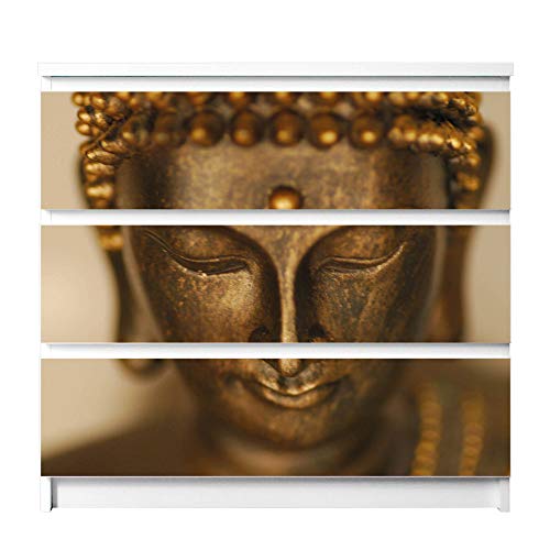 banjado® Möbelfolie selbstklebend für die IKEA Malm Kommode 3 Schubladen - Schrankfolien selbstklebend mit Motiv Buddha Gold/Möbelfolie Malm für Kinder von banjado
