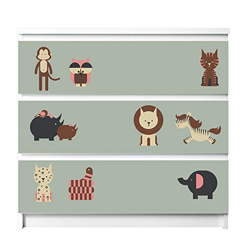 banjado® Möbelfolie selbstklebend für die IKEA Malm Kommode 3 Schubladen - Schrankfolien selbstklebend mit Motiv Eule und Co B/Möbelfolie Malm für Kinder von banjado