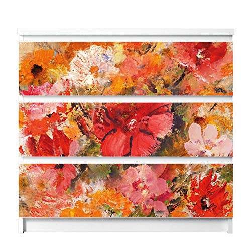 banjado® Möbelfolie selbstklebend für die IKEA Malm Kommode 3 Schubladen - Schrankfolien selbstklebend mit Motiv Fallende Blumen/Möbelfolie Malm für Kinder von banjado