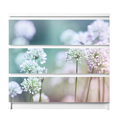 banjado® Möbelfolie selbstklebend für die IKEA Malm Kommode 3 Schubladen - Schrankfolien selbstklebend mit Motiv Lauchblüte/Möbelfolie Malm für Kinder von banjado