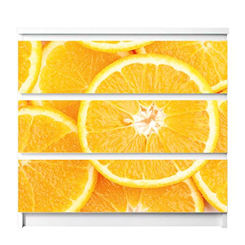 banjado® Möbelfolie selbstklebend für die IKEA Malm Kommode 3 Schubladen - Schrankfolien selbstklebend mit Motiv Orangenscheiben/Möbelfolie Malm für Kinder von banjado