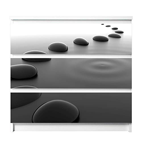 banjado® Möbelfolie selbstklebend für die IKEA Malm Kommode 3 Schubladen - Schrankfolien selbstklebend mit Motiv Schwarze Steine/Möbelfolie Malm für Kinder von banjado