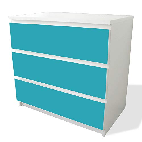 banjado® Möbelfolie selbstklebend für die IKEA Malm Kommode 3 Schubladen - Schrankfolien selbstklebend mit Motiv Türkis/Möbelfolie Malm für Kinder von banjado