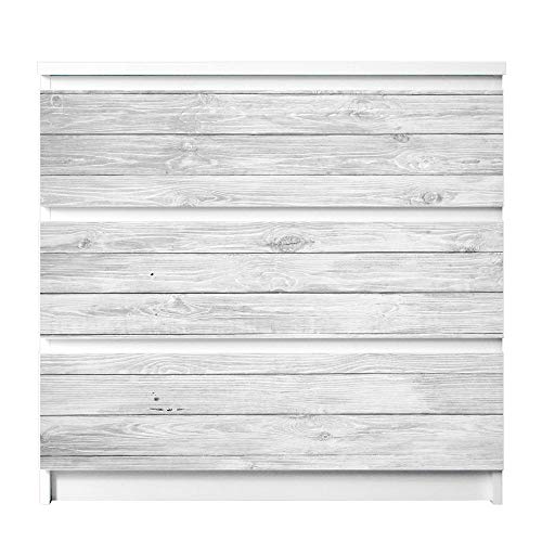 banjado® Möbelfolie selbstklebend für die IKEA Malm Kommode 3 Schubladen - Schrankfolien selbstklebend mit Motiv Weiß Gebeizt/Möbelfolie Malm für Kinder von banjado