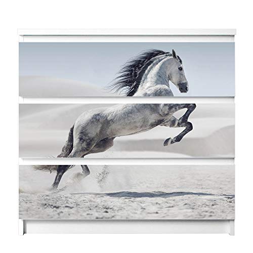 banjado® Möbelfolie selbstklebend für die IKEA Malm Kommode 3 Schubladen - Schrankfolien selbstklebend mit Motiv Wildes Pferd/Möbelfolie Malm für Kinder von banjado