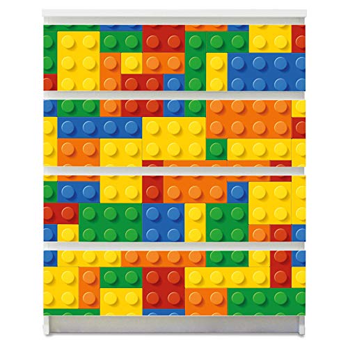 banjado® Möbelfolie selbstklebend für die IKEA Malm Kommode 4 Schubladen - Schrankfolien selbstklebend mit Motiv Bausteine/Möbelfolie Malm für Kinder von banjado