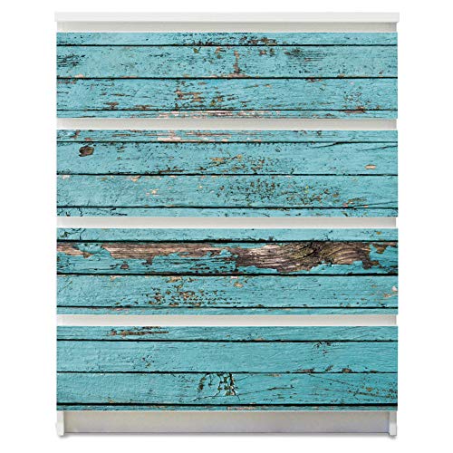 banjado® Möbelfolie selbstklebend für die IKEA Malm Kommode 4 Schubladen - Schrankfolien selbstklebend mit Motiv Blaue Holzlatten/Möbelfolie Malm für Kinder von banjado