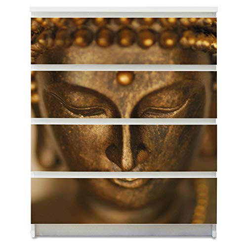 banjado® Möbelfolie selbstklebend für die IKEA Malm Kommode 4 Schubladen - Schrankfolien selbstklebend mit Motiv Buddha Gold/Möbelfolie Malm für Kinder von banjado