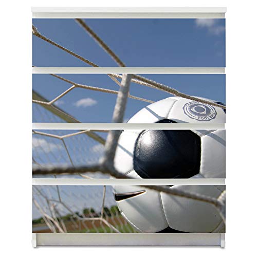 banjado® Möbelfolie selbstklebend für die IKEA Malm Kommode 4 Schubladen - Schrankfolien selbstklebend mit Motiv Fußball/Möbelfolie Malm für Kinder von banjado