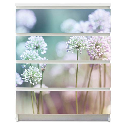 banjado® Möbelfolie selbstklebend für die IKEA Malm Kommode 4 Schubladen - Schrankfolien selbstklebend mit Motiv Lauchblüte/Möbelfolie Malm für Kinder von banjado